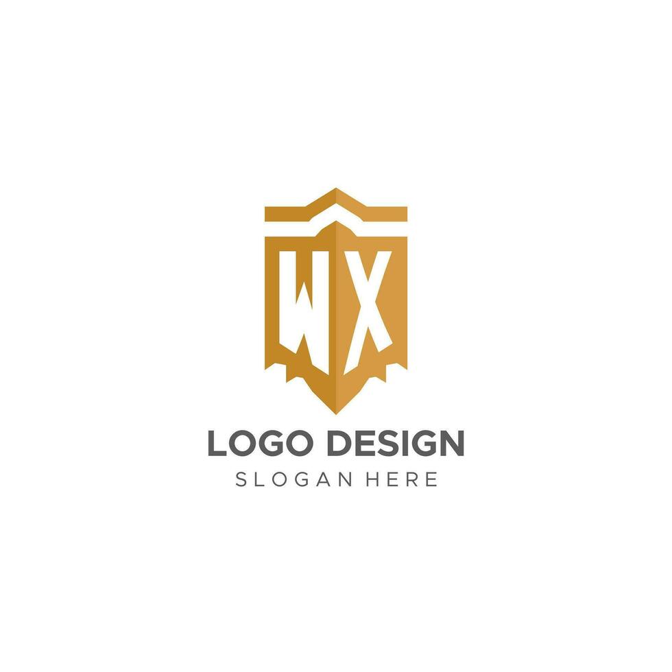 monogramma wx logo con scudo geometrico forma, elegante lusso iniziale logo design vettore