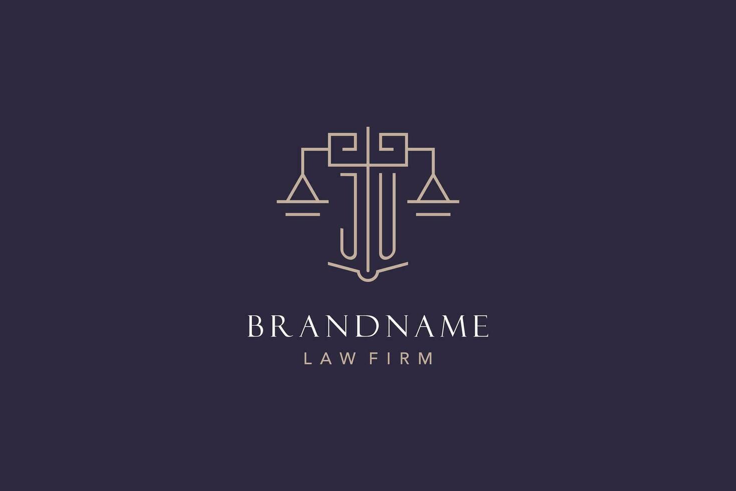 iniziale lettera ju logo con scala di giustizia logo disegno, lusso legale logo geometrico stile vettore