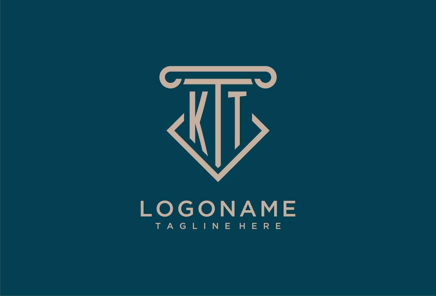 kt iniziale con pilastro icona disegno, pulito e moderno avvocato, legale azienda logo vettore
