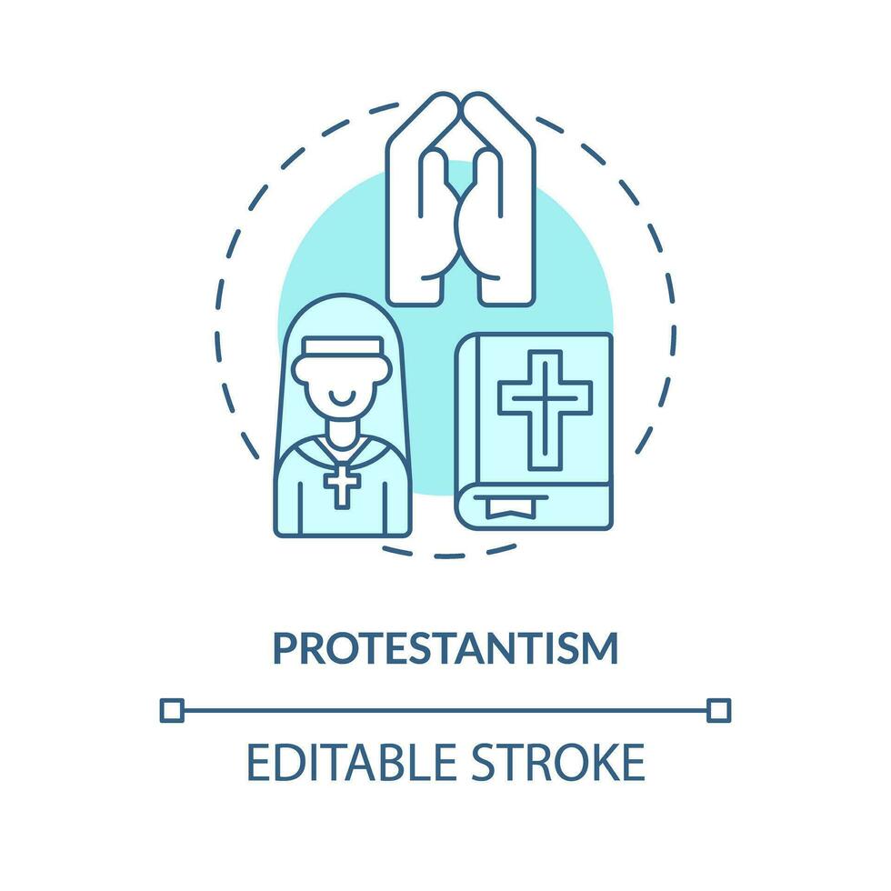 protestantesimo turchese concetto icona. riforma impatto. cristiano Chiesa genere astratto idea magro linea illustrazione. isolato schema disegno. modificabile ictus vettore