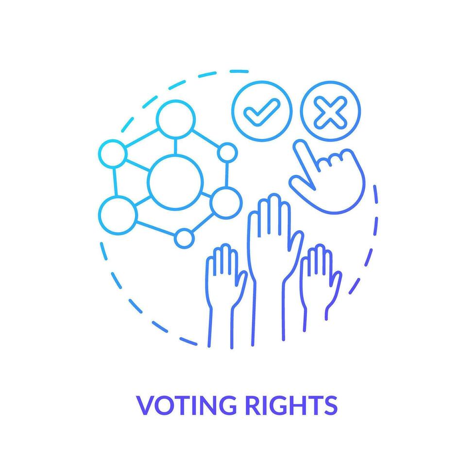 voto diritti blu pendenza concetto icona. cooperativa Rete gestione. decisione fabbricazione. dao elemento astratto idea magro linea illustrazione. isolato schema disegno vettore