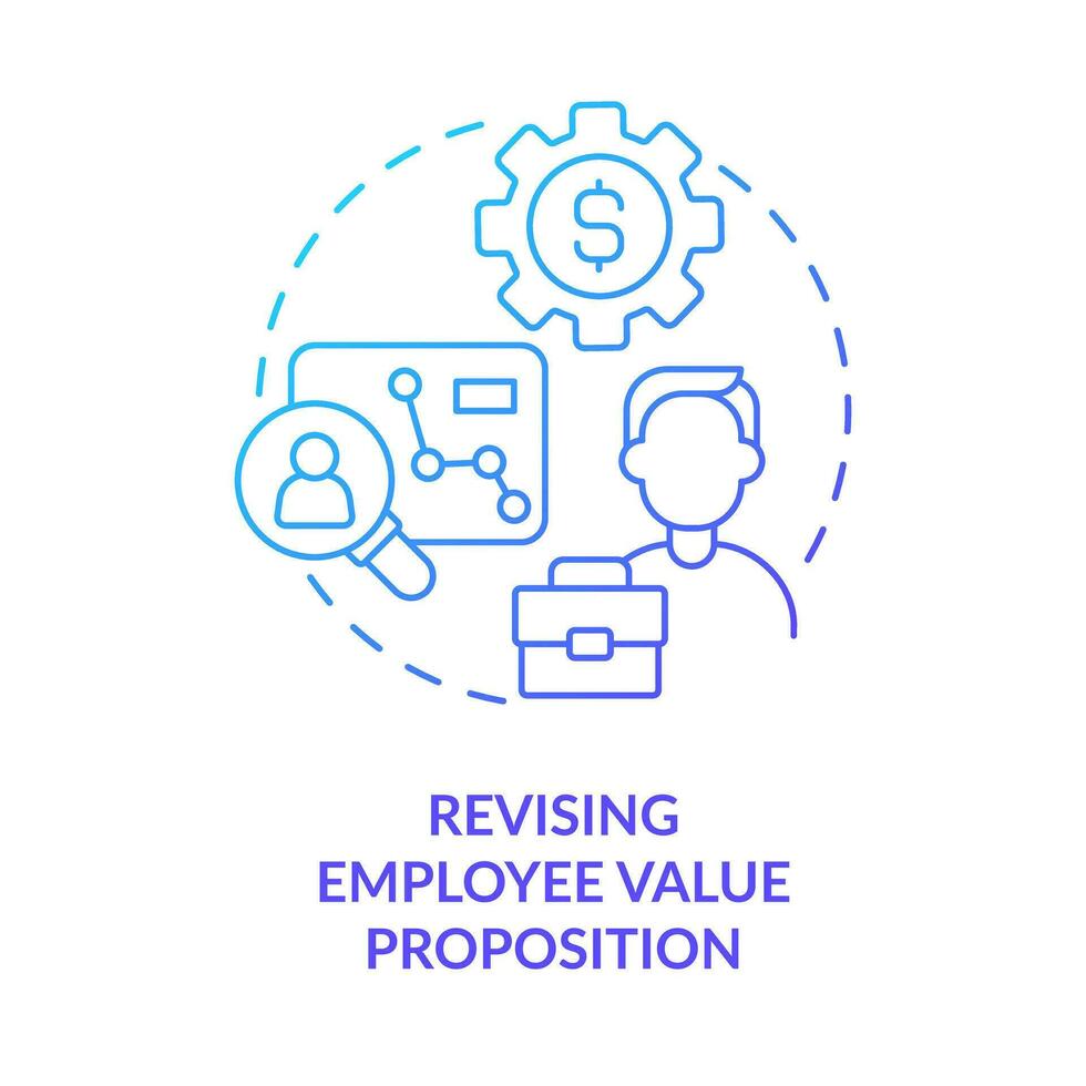 revisione dipendente valore proposizione blu pendenza concetto icona. dei iniziativa per posto di lavoro astratto idea magro linea illustrazione. isolato schema disegno vettore