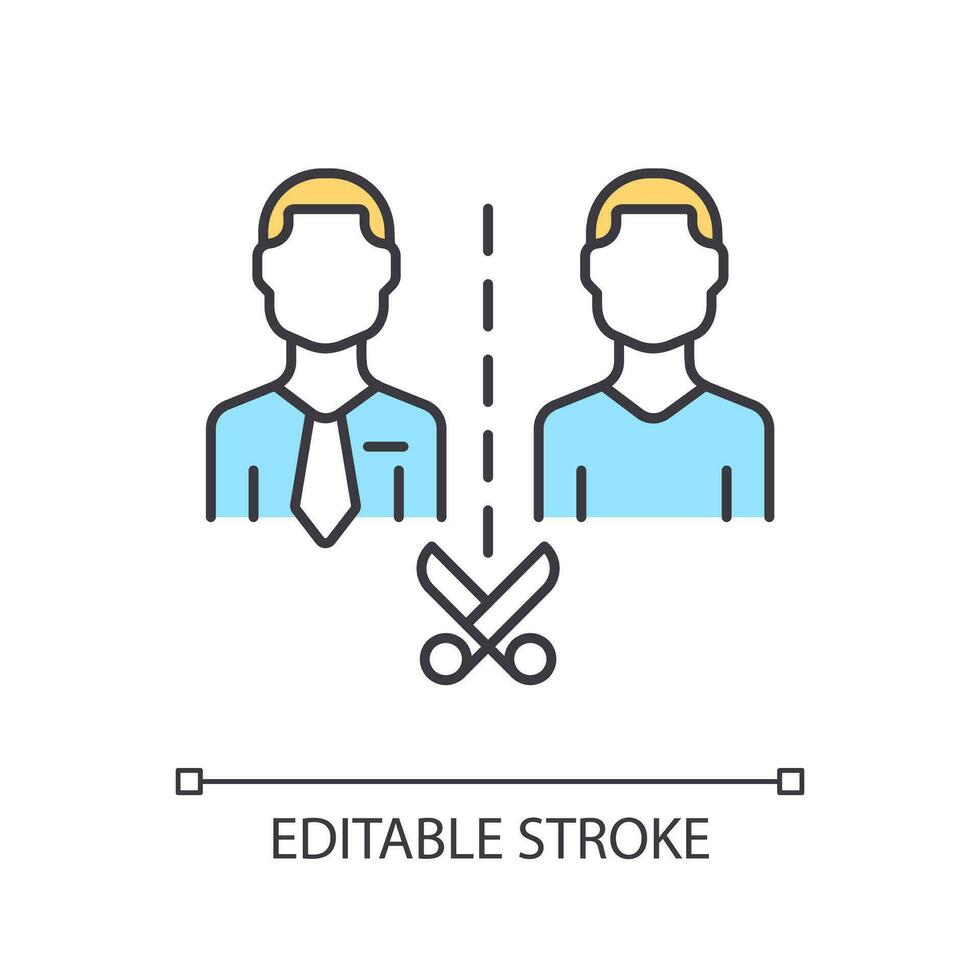 opera e vita separazione rgb colore icona. dividere personale, attività commerciale compiti. carriera e privato vita. isolato vettore illustrazione. semplice pieno linea disegno. modificabile ictus