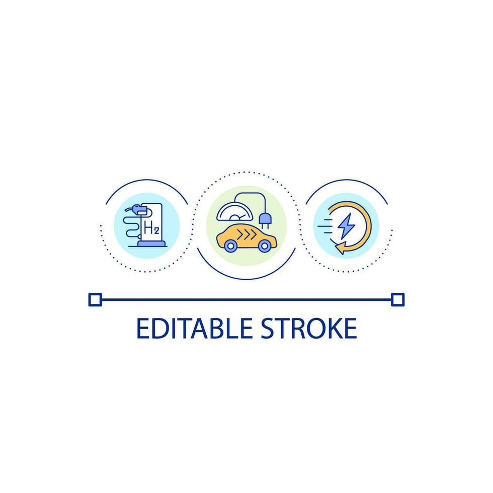 idrogeno alimentato auto ciclo continuo concetto icona. veloce carica. alternativa energia per veicolo astratto idea magro linea illustrazione. isolato schema disegno. modificabile ictus vettore