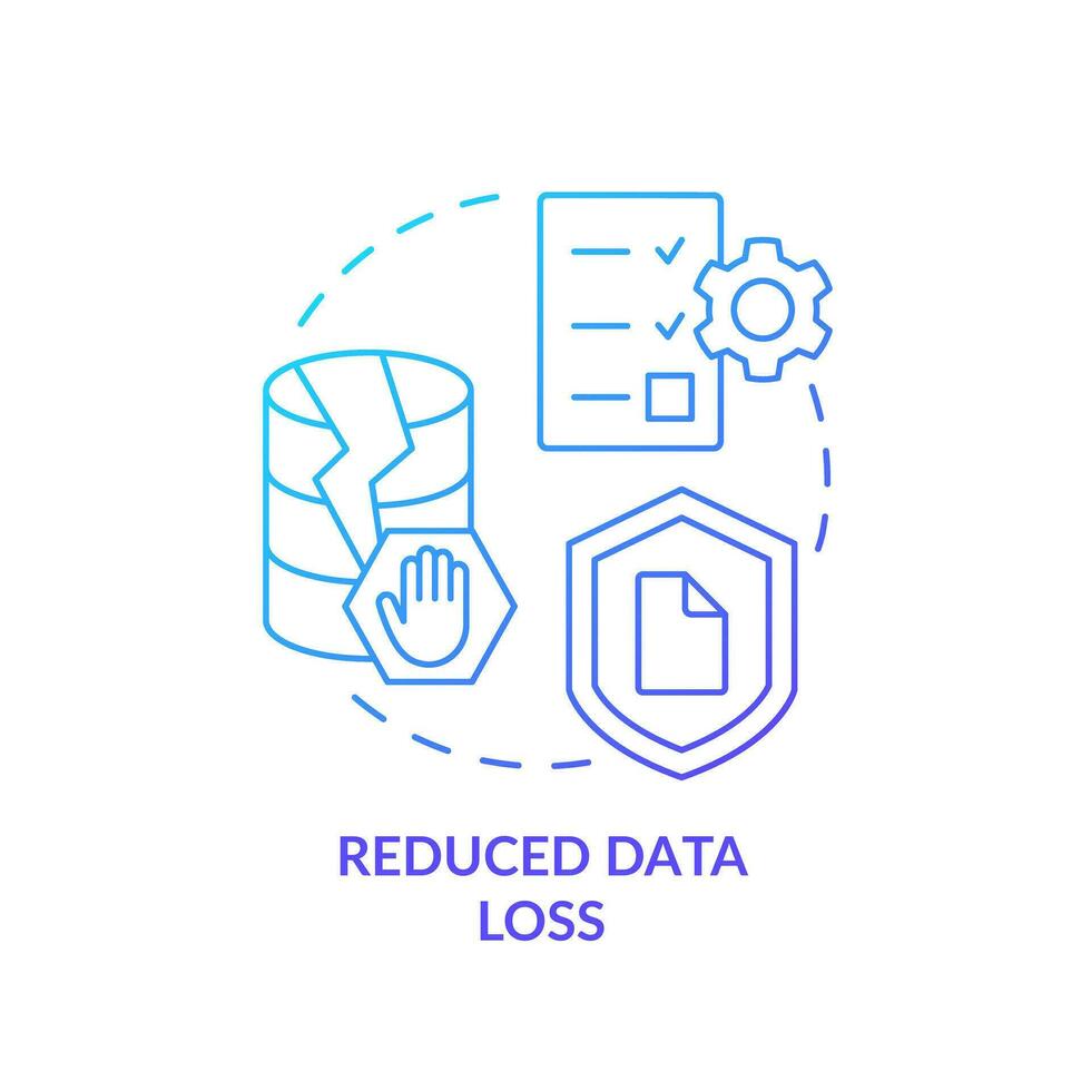 ridotto dati perdita blu pendenza concetto icona. Ottimizzare informazione Conservazione sicurezza. impedire corrotti Banca dati astratto idea magro linea illustrazione. isolato schema disegno vettore