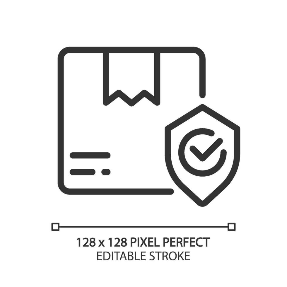 pacco sicurezza pixel Perfetto lineare icona. consegna servizio assicurazione e garanzia. pacchetto protezione. magro linea illustrazione. contorno simbolo. vettore schema disegno. modificabile ictus