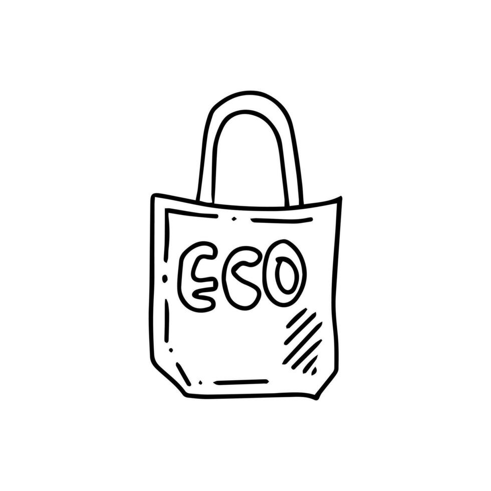 eco Materiale Borsa su un' bianca sfondo. eco concetto. mano disegnato vettore schema scarabocchio icona.