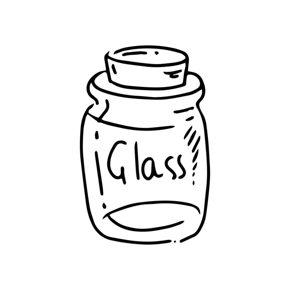 mano disegnato scarabocchio bicchiere vaso con un' naturale sughero. contenitori per zero rifiuto Conservazione, isolato su bianca sfondo. vettore
