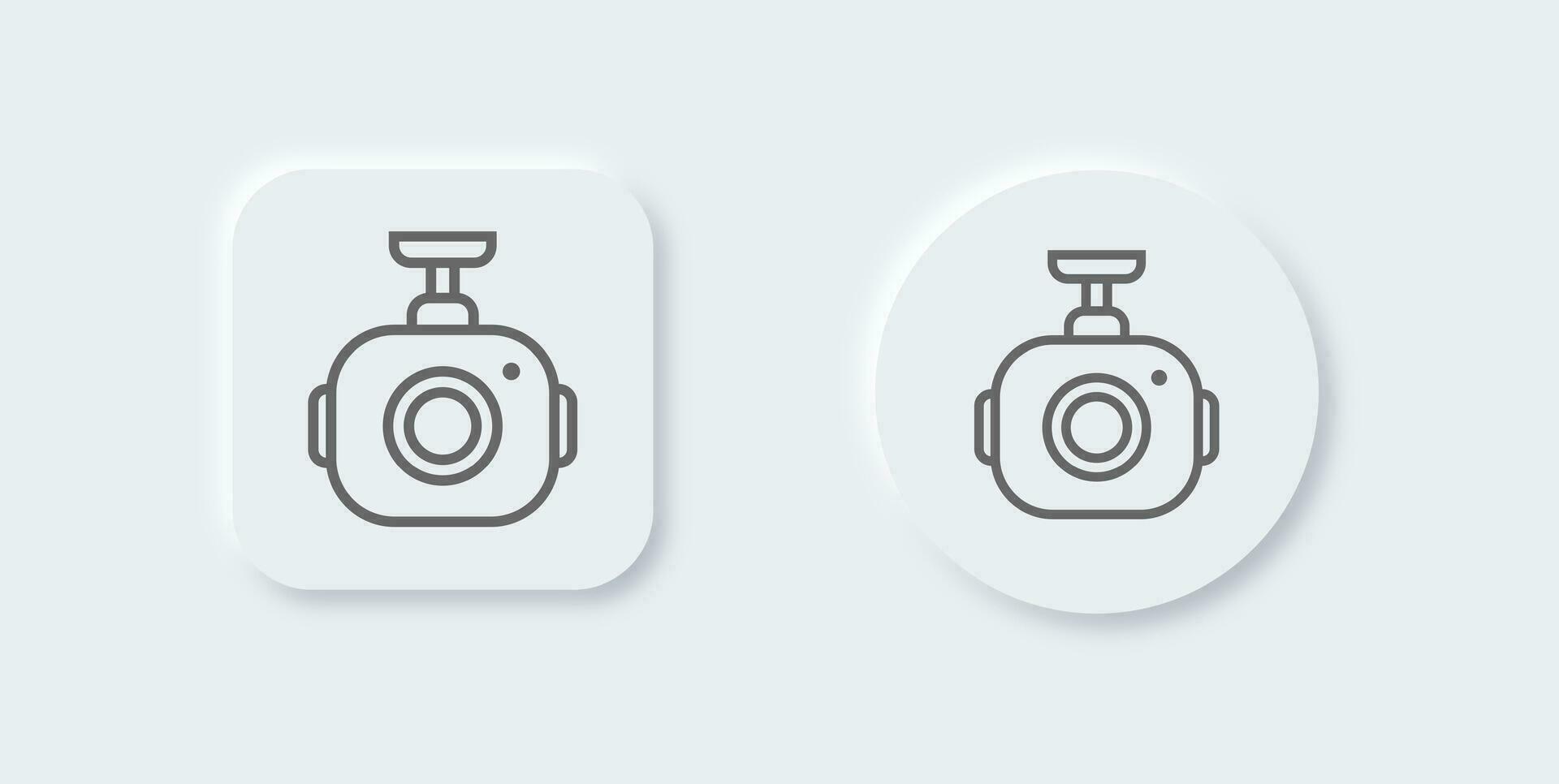 trattino Camera linea icona nel neomorfo design stile. auto telecamera segni vettore illustrazione.