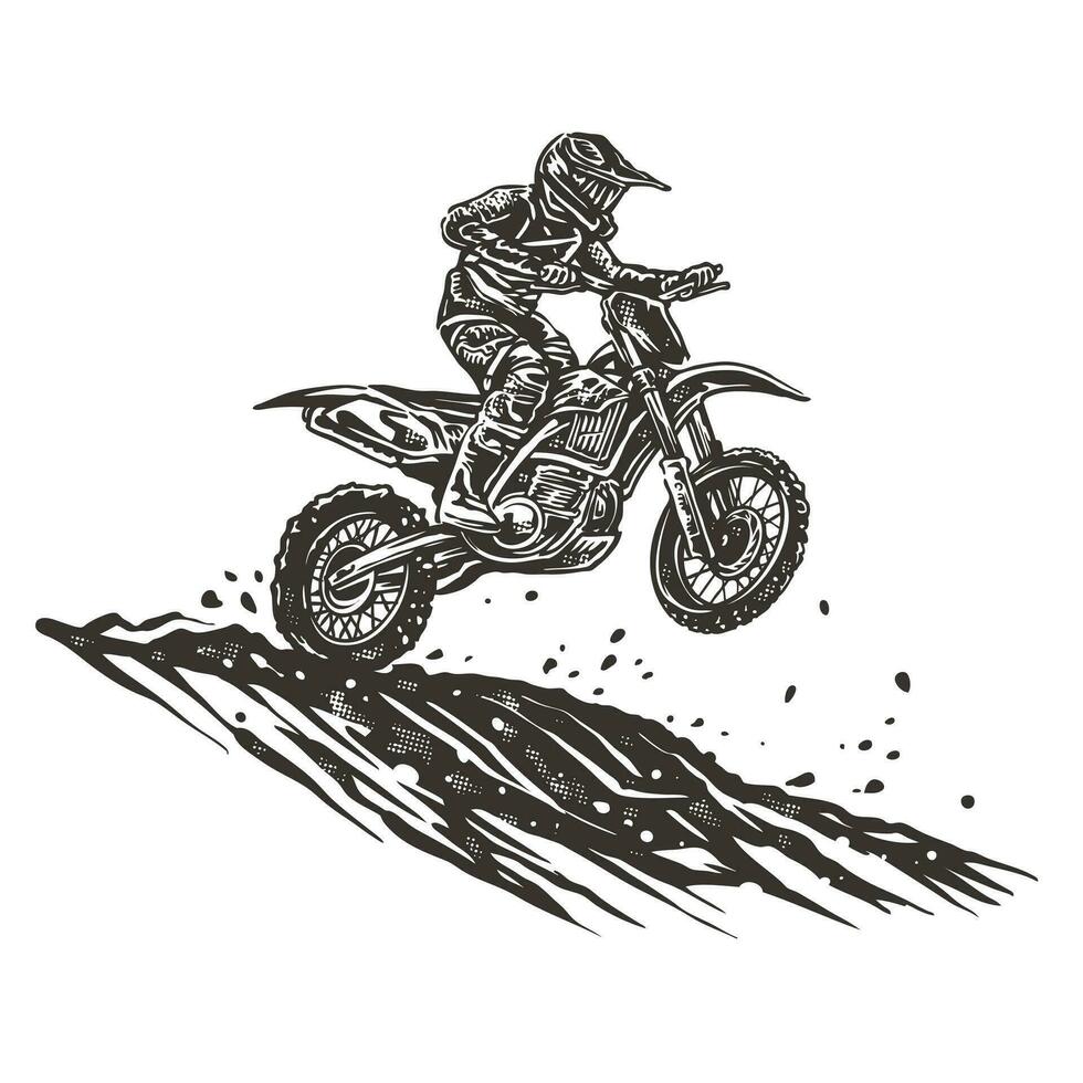 sporco bicicletta motocross nel azione su il traccia con un' Vintage ▾ stile illustrazione vettore