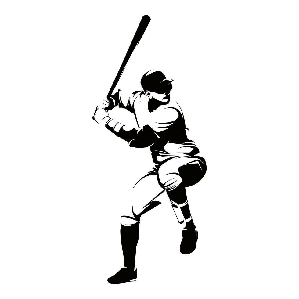 maschio baseball giocatore sagome su bianca sfondo isolato. silhouette di un' maschio baseball giocatore colpire il palla vettore illustrazione