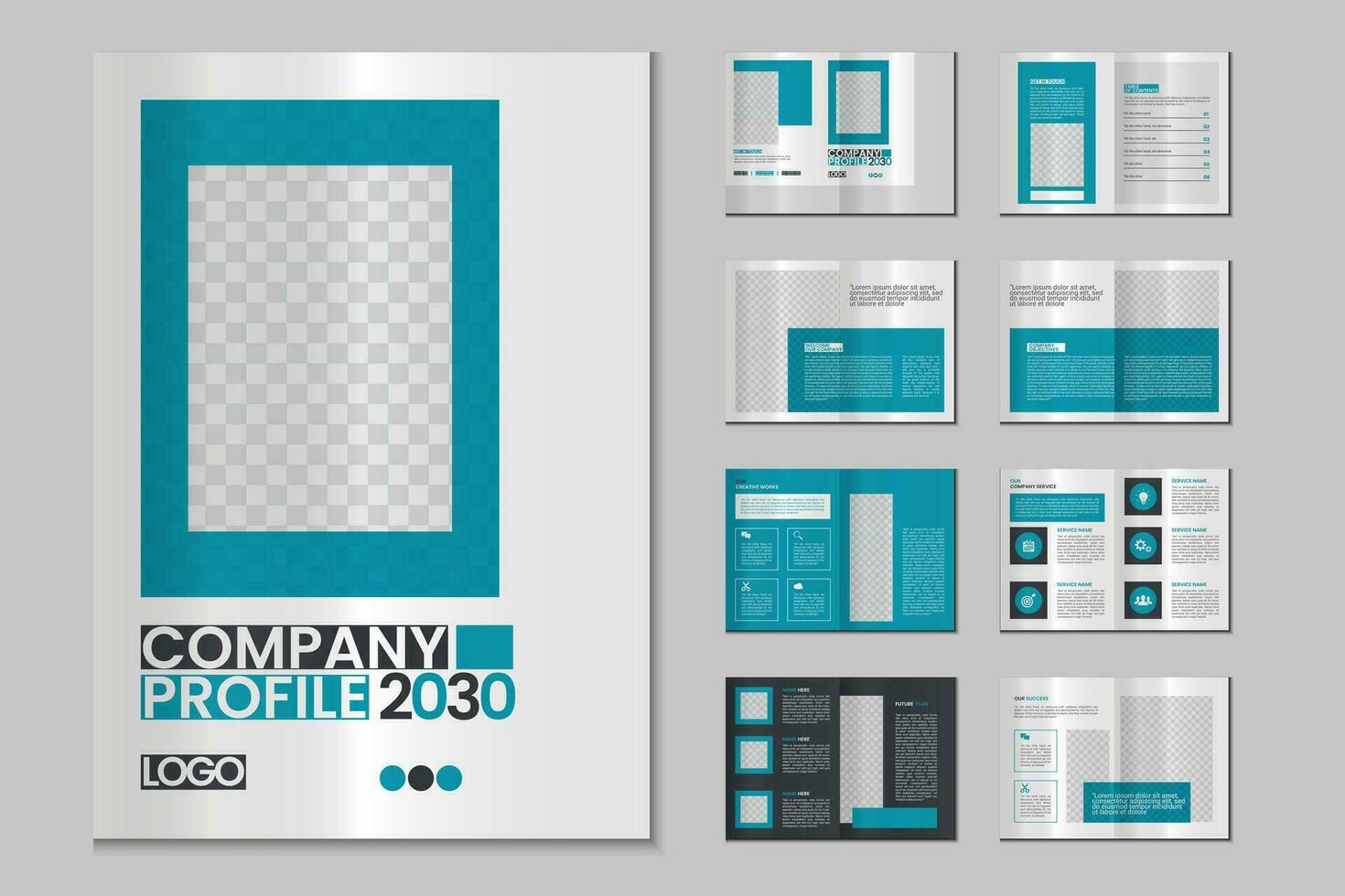 azienda profilo, multipagina opuscolo modello, includere copertina pagina, verticale a4 formato presentazione, atterraggio pagina, annuale rapporto, volantino, rivista, Catalogare, minimalista colorato geometrico disposizione design vettore