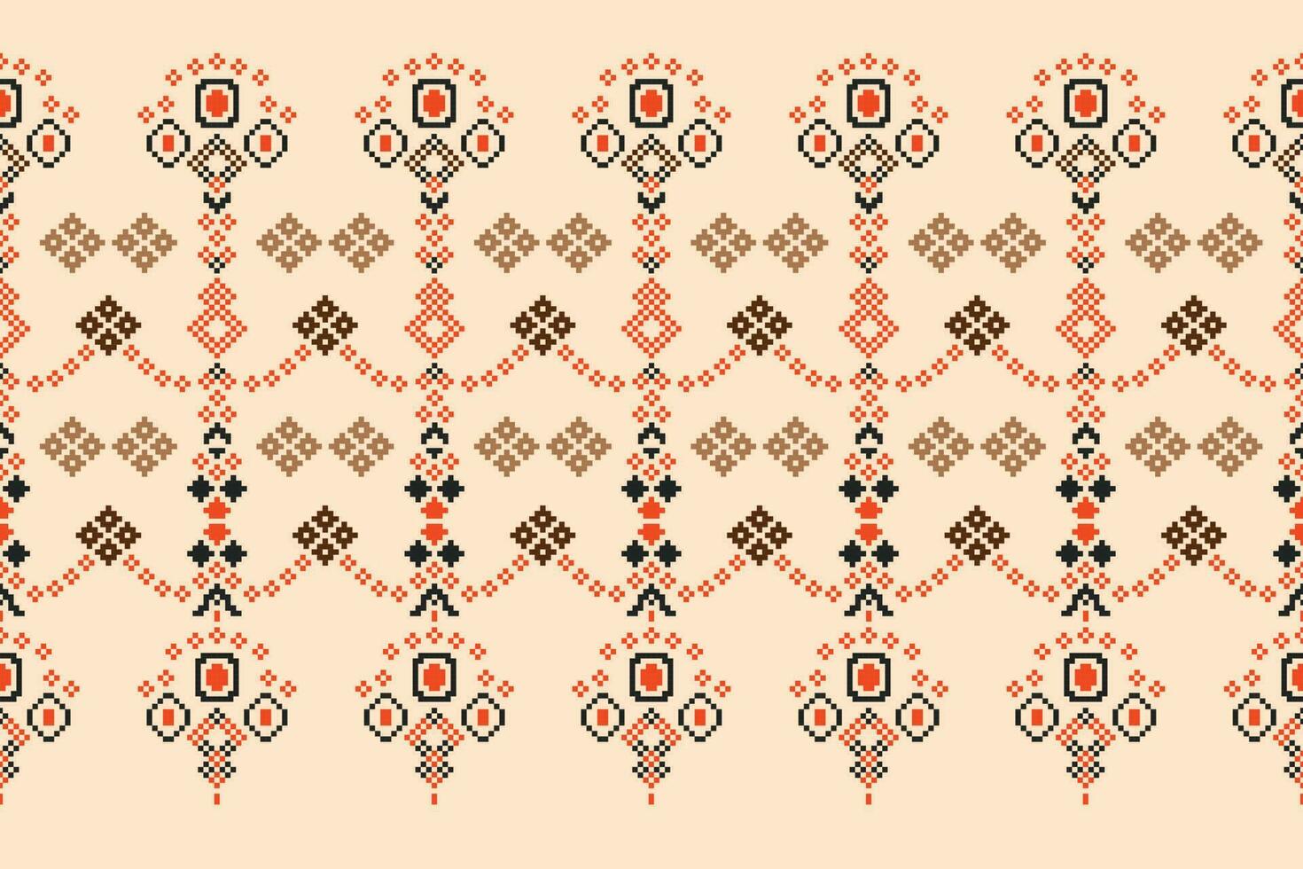 etnico geometrico tessuto modello attraversare punto.ikat ricamo etnico orientale pixel modello Marrone crema sfondo. astratto, vettore, illustrazione. trama, cornice, decorazione, motivi, seta sfondo. vettore