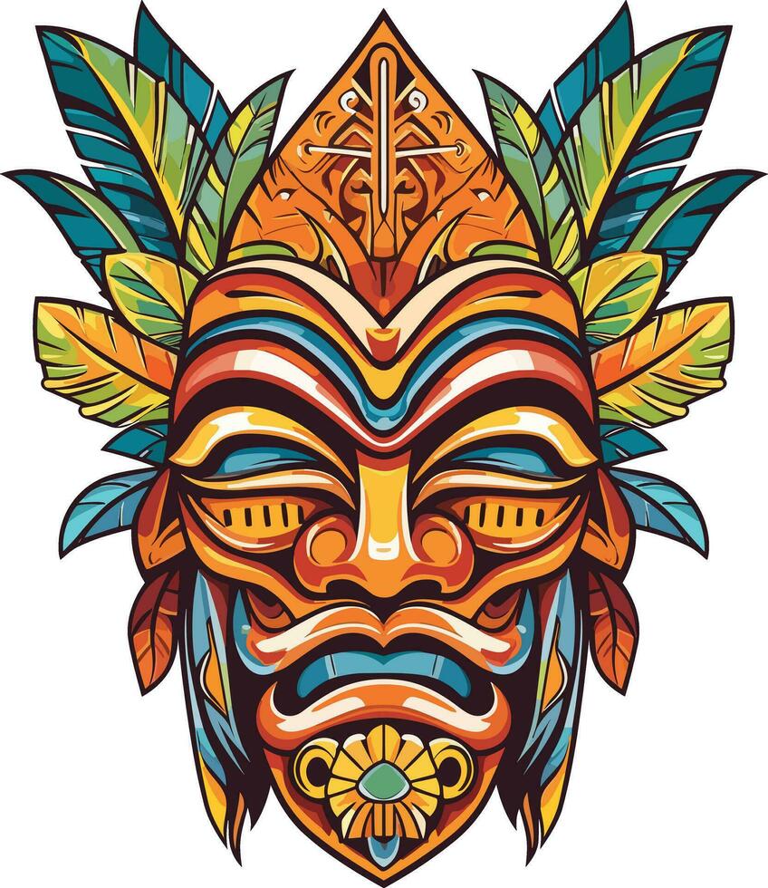 tiki Festival, tiki maschera vettore illustrazione, tiki maschere per maglietta disegno, etichetta e parete arte