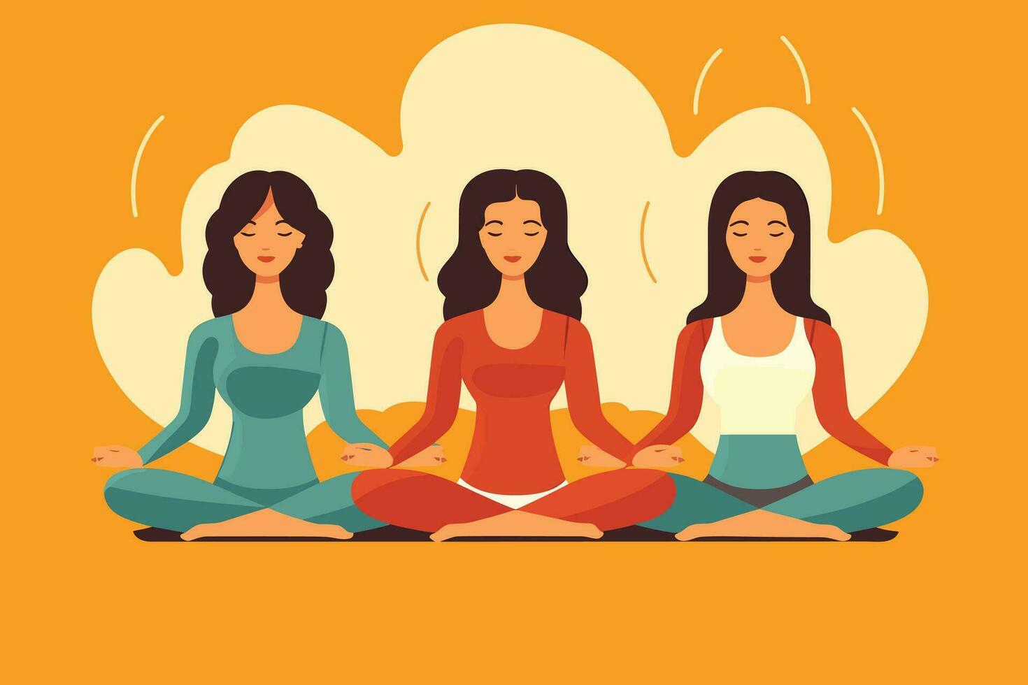 tre ragazze fare nel un' Alba illustrazione, internazionale yoga giorno, yoga giorno bandiera vettore