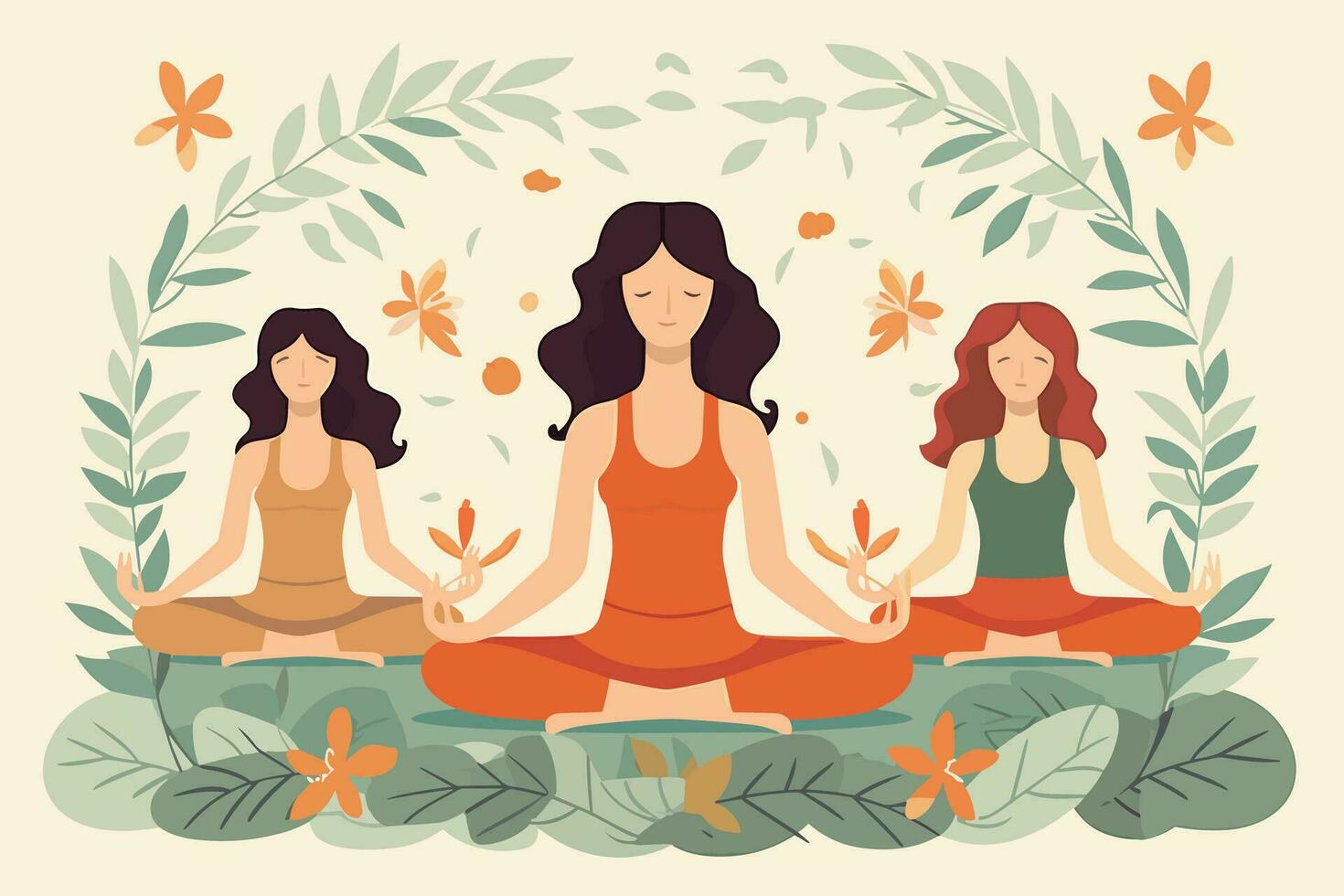 tre ragazze fare illustrazione, internazionale yoga giorno, yoga giorno striscione, yoga giorno sfondo vettore