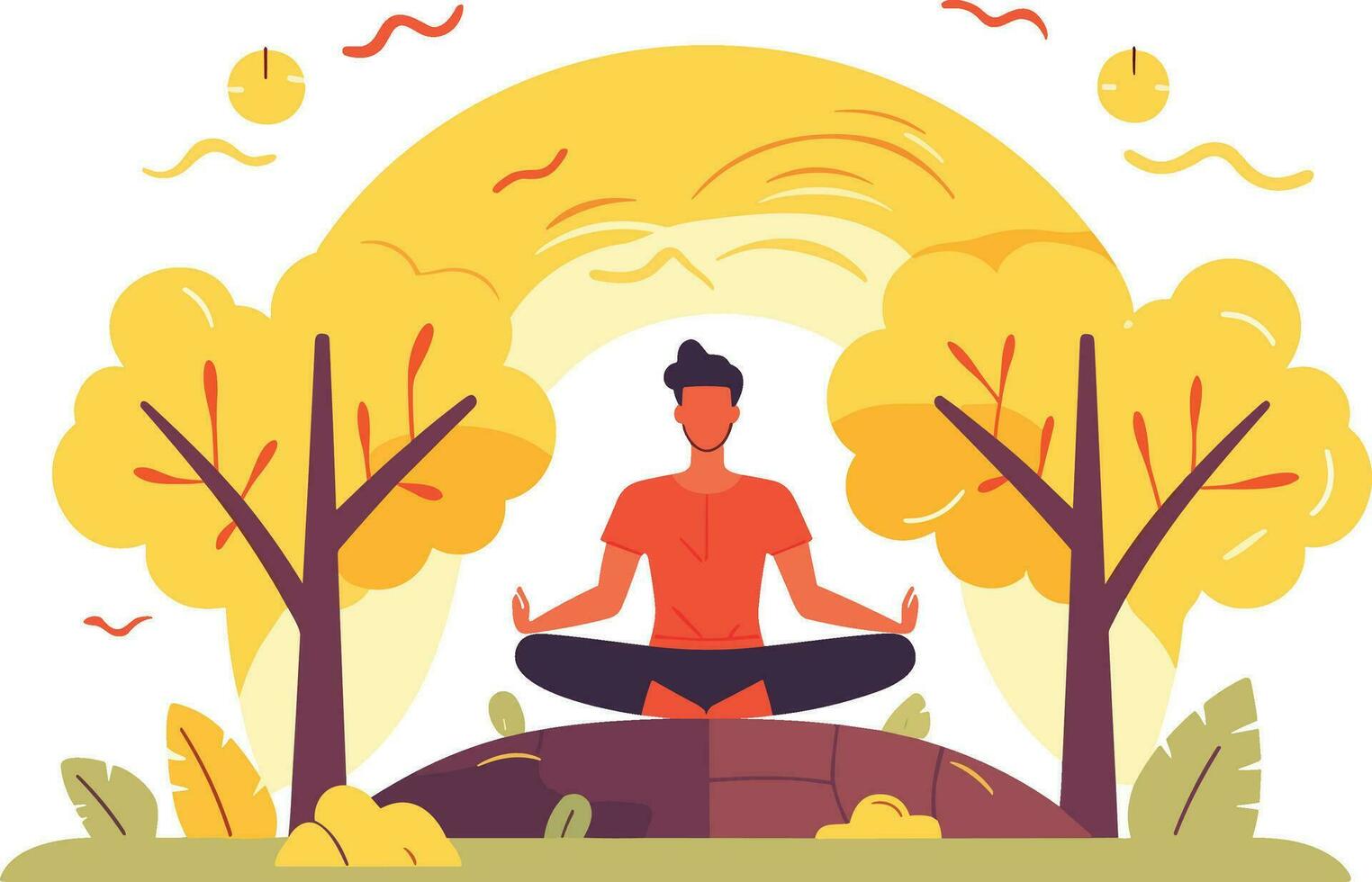 un' persona fare yoga sotto il albero vettore illustrazione
