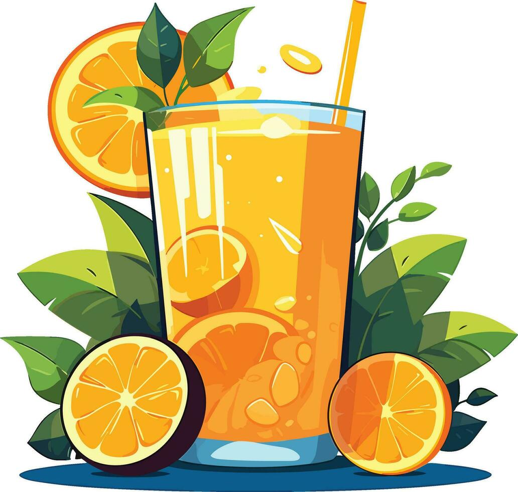 rinfrescante agrume succo nel bicchiere su bianca sfondo, rinfrescante arancia succo nel bicchiere vettore illustrazione