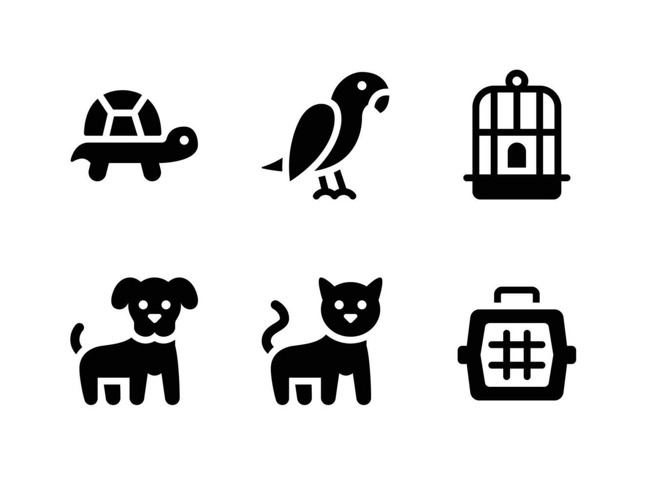 semplice impostato di animali domestici negozio vettore solido icone