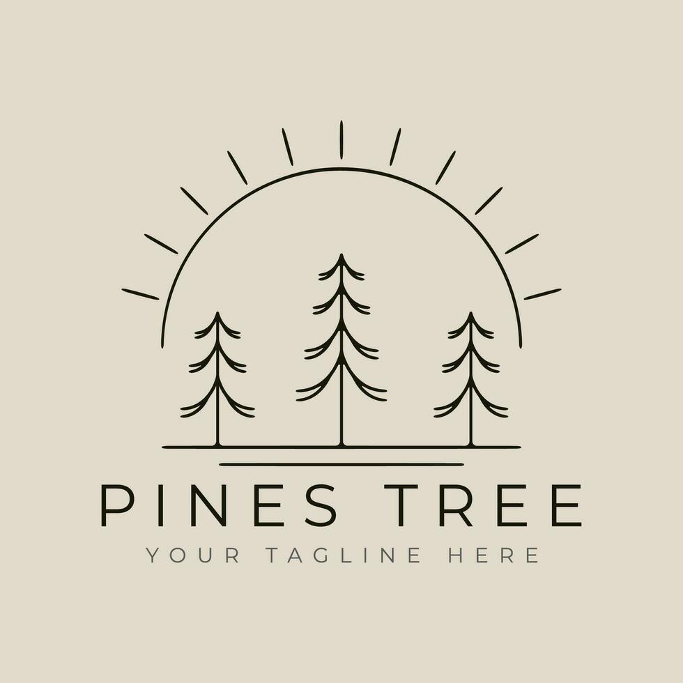 pini albero vettore logo modello illustrazione grafico design con sole scoppiare minimalista linea arte stile design.