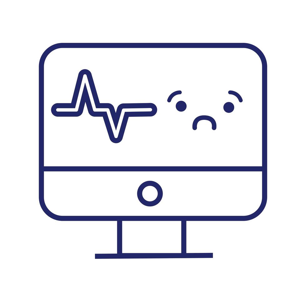 stile di linea kawaii di impulsi di cardiologia della macchina dell'ekg medico vettore