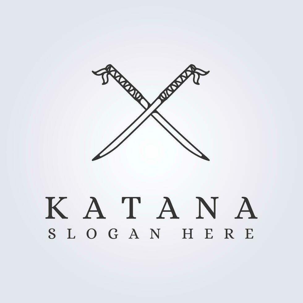 attraversare katana spada samurai logo linea vettore illustrazione simbolo modello icona design