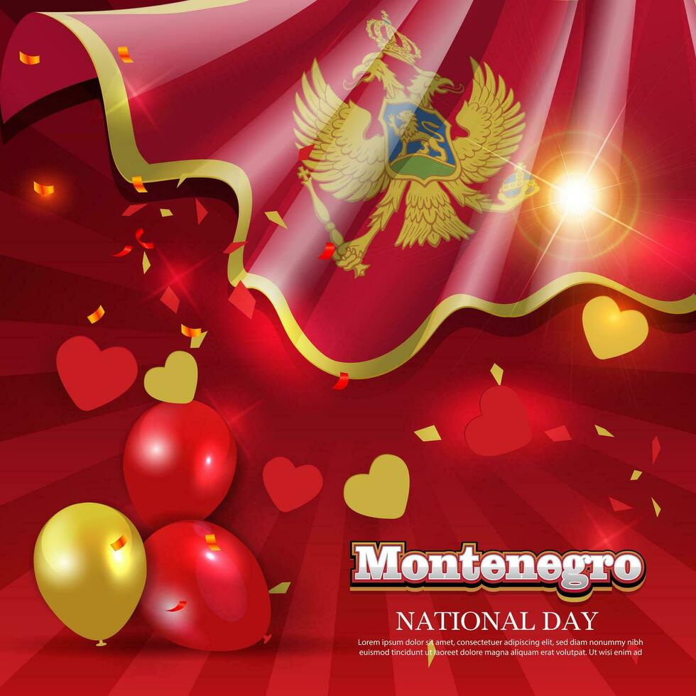 montenegro nazionale giorno saluto bandiera con agitando nazionale bandiera sfondo vettore
