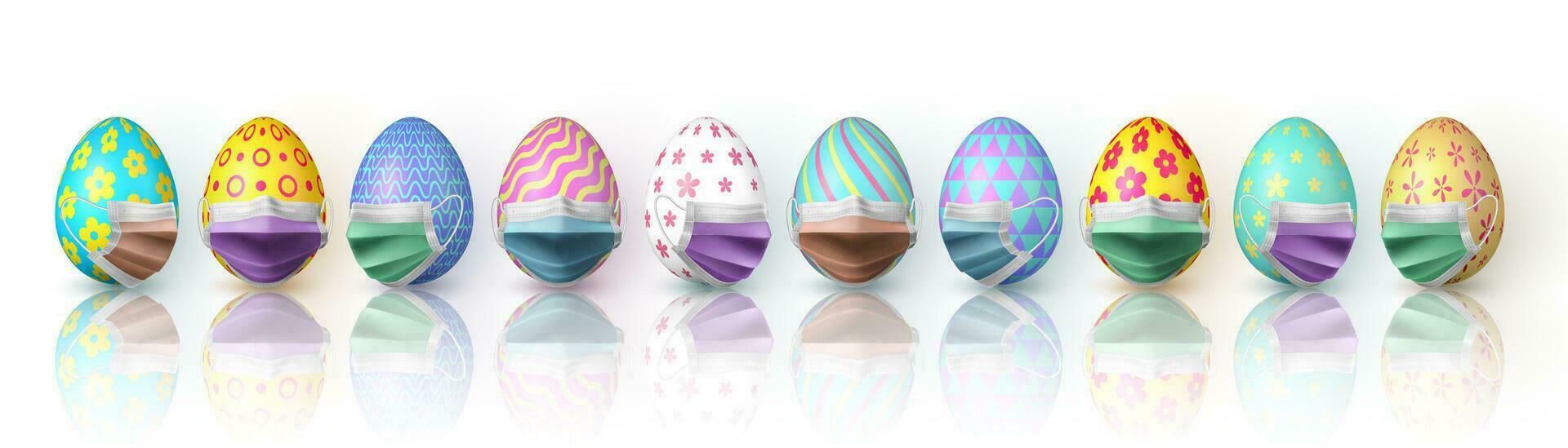 contento Pasqua. colore Pasqua uovo nel medico viso maschera su bianca sfondo. vettore illustrazione