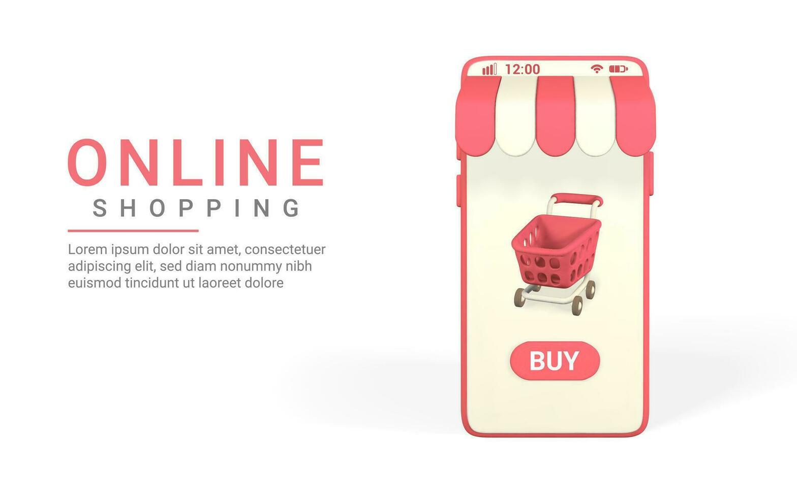 in linea shopping concetto. realistico 3d cellulare con rosso shopping carrello. in linea negozio. vettore illustrazione