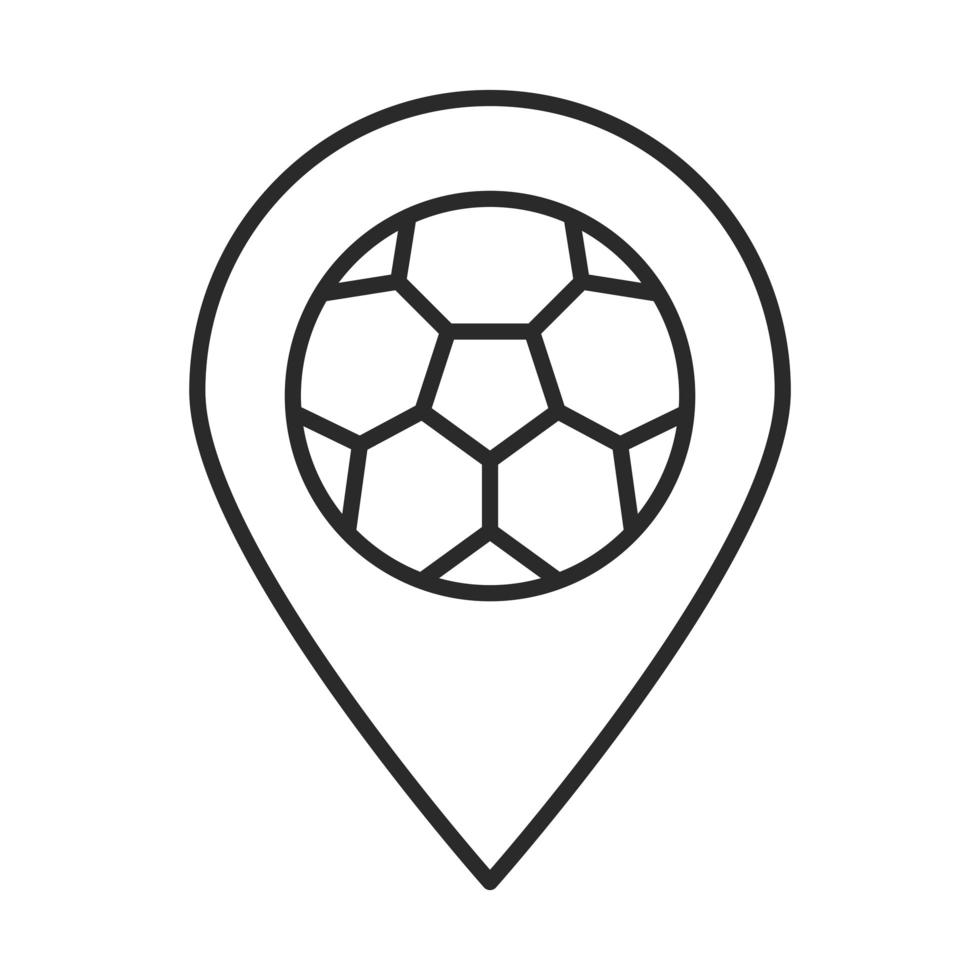 posizione del puntatore del gioco di calcio con l'icona di stile della linea del torneo di sport ricreativi della lega di palla vettore