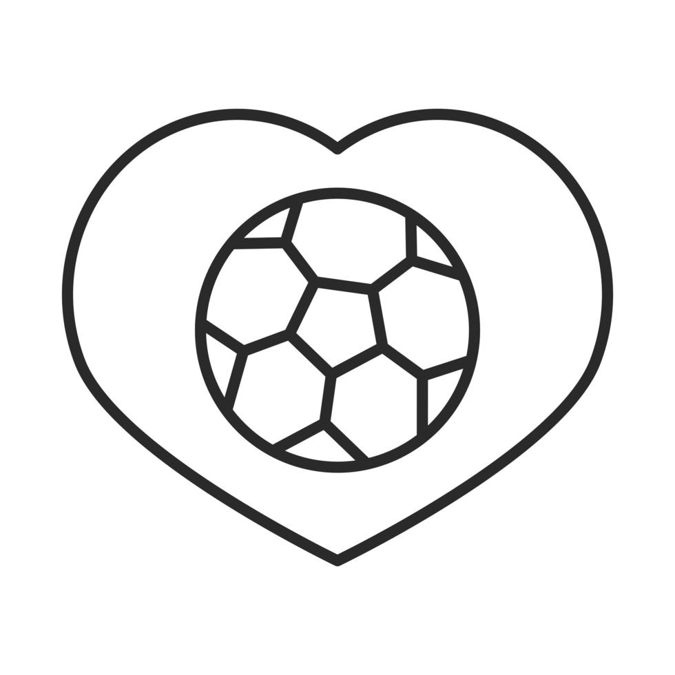 pallone da calcio nel cuore love league icona stile linea torneo sportivo ricreativo vettore