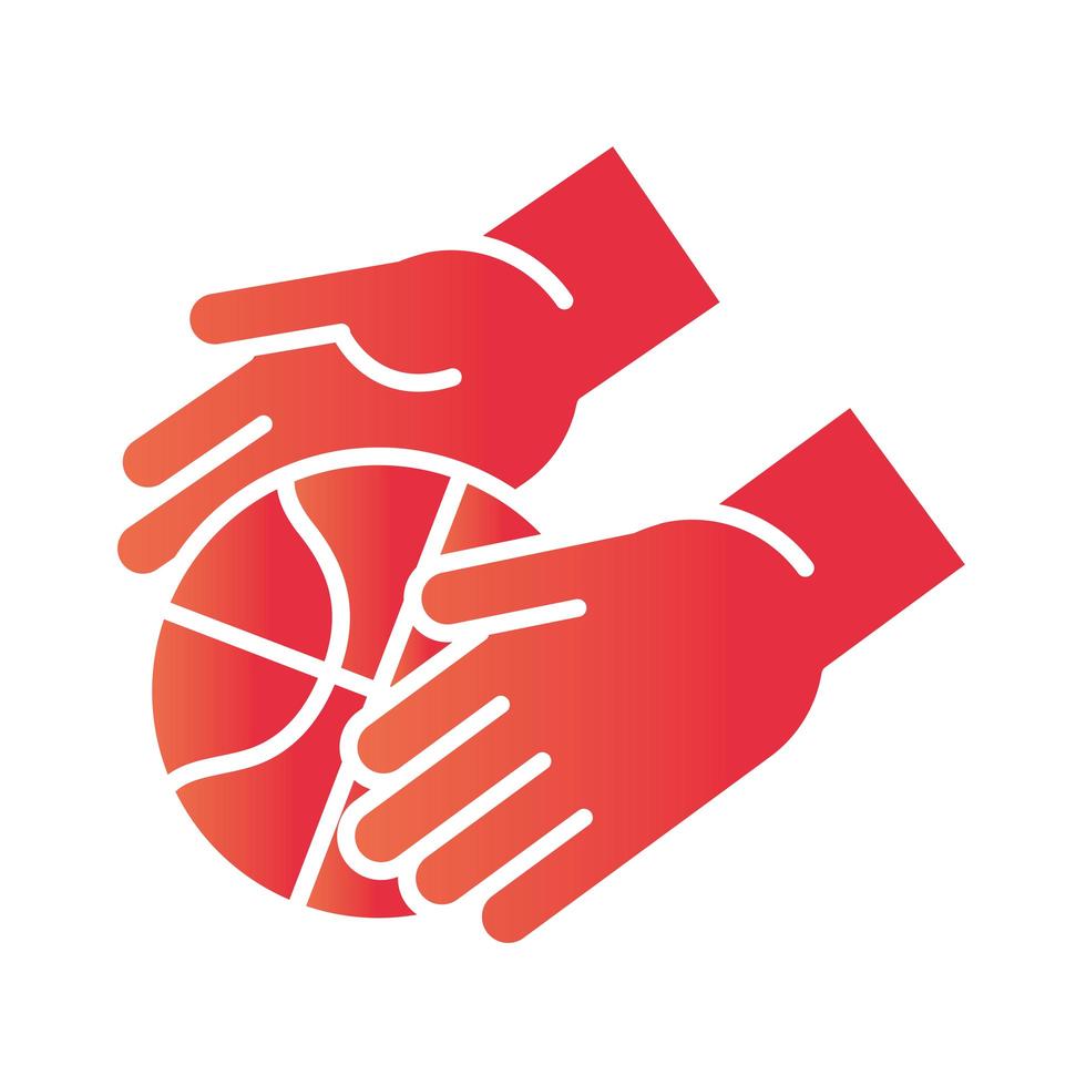 mani di gioco di basket con icona di stile sfumato sport ricreazione palla ball vettore
