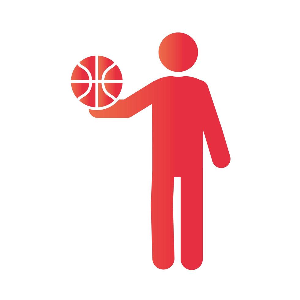 giocatore di pallacanestro con icona di stile sfumato di sport ricreativo di attrezzature per la palla vettore