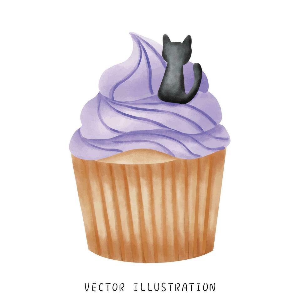 Halloween viola delizioso cupcake. vettore