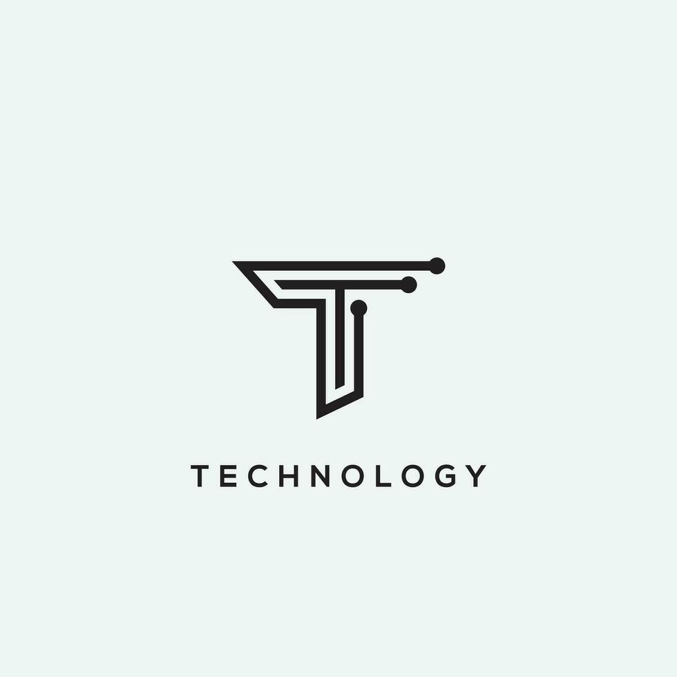 iniziale lettera t icona circuito digitale logo design . vettore