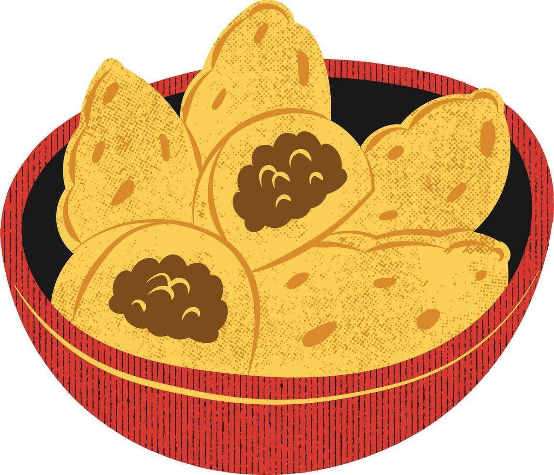 illustrazione di fritte Ravioli nel un' ciotola su un' bianca sfondo vettore