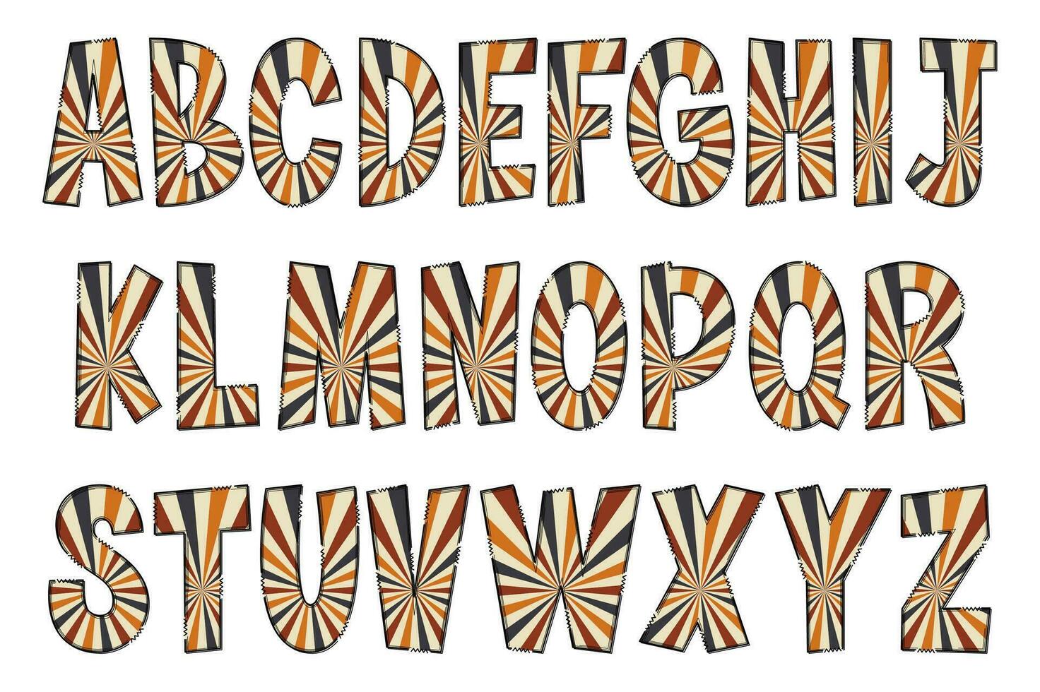 adorabile fatto a mano sunburst font impostato vettore