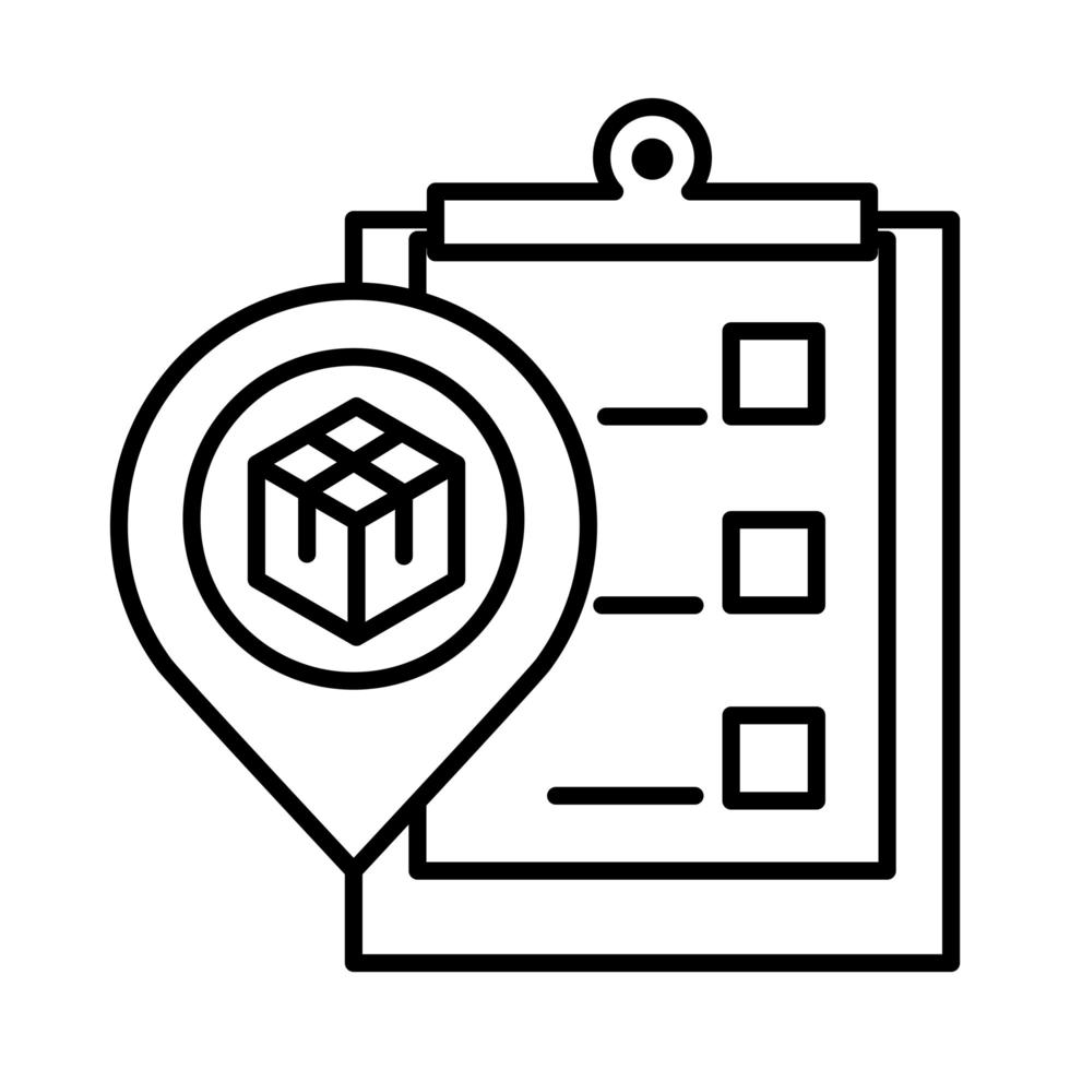 consegna imballaggio logistica gps navigazione pin scatola di cartone distribuzione del carico icona stile linea vettore