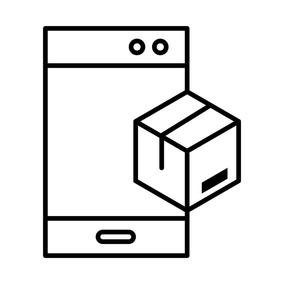 consegna imballaggio smartphone servizio online scatola di cartone distribuzione del carico icona stile linea vettore