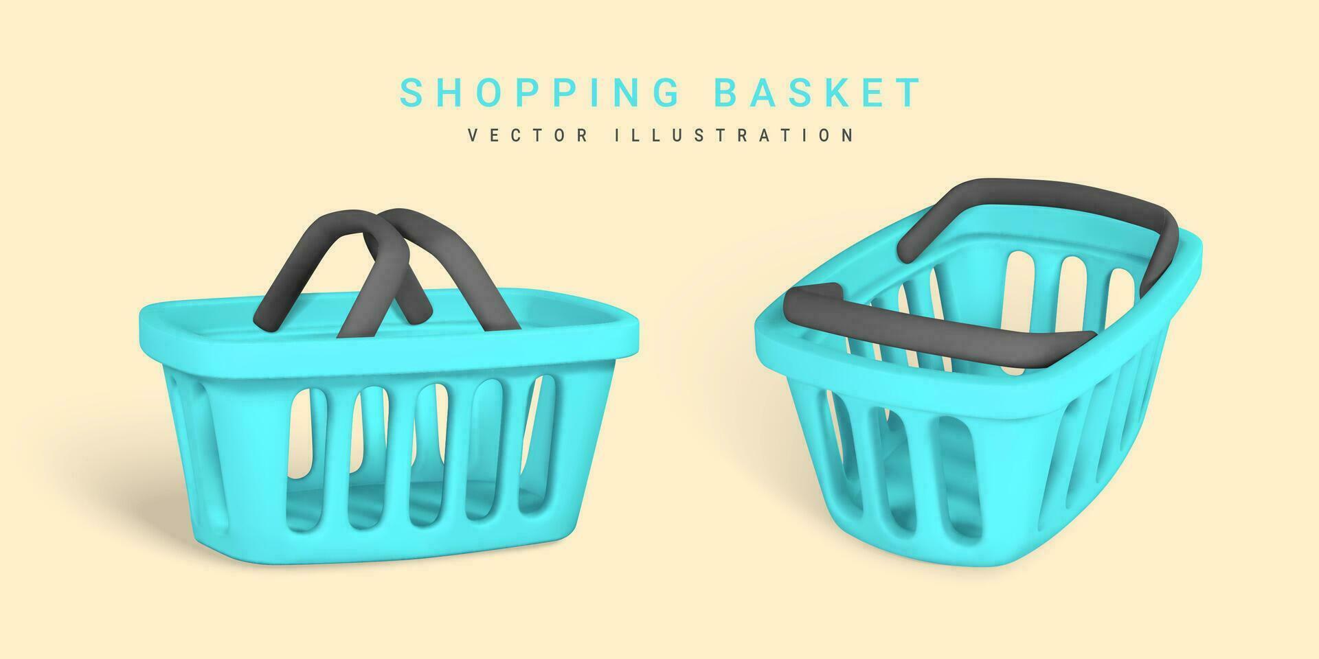 3d vuoto blu shopping cestino. shopping concetto. vettore illustrazione