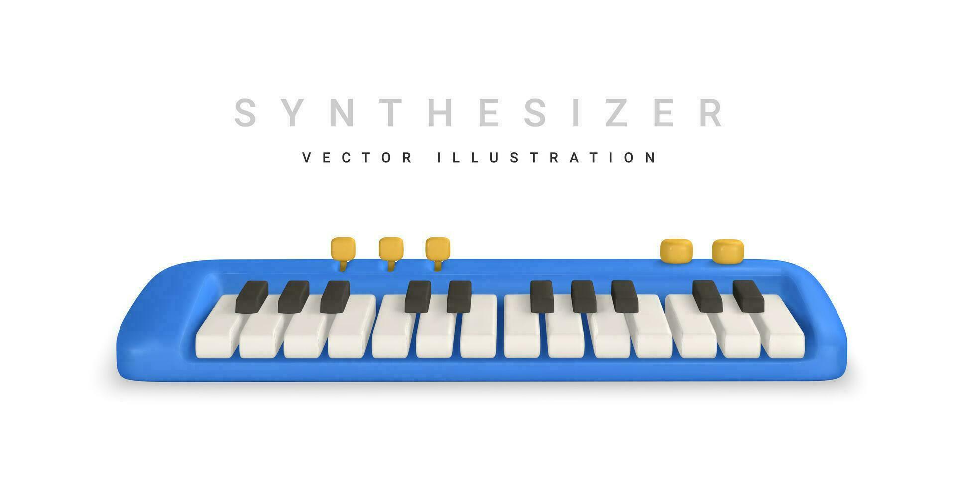 3d realistico sintetizzatore. musica concetto design nel plastica cartone animato stile. vettore illustrazione