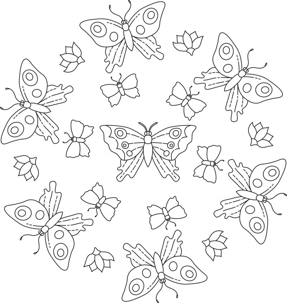 farfalla modello naturale floreale giardino fiorito contorno monogramma colorazione pagina coloring vettore