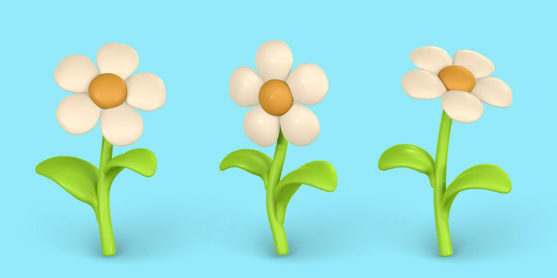 3d carino colorato margherita fiore. camomilla nel cartone animato stile. vettore illustrazione