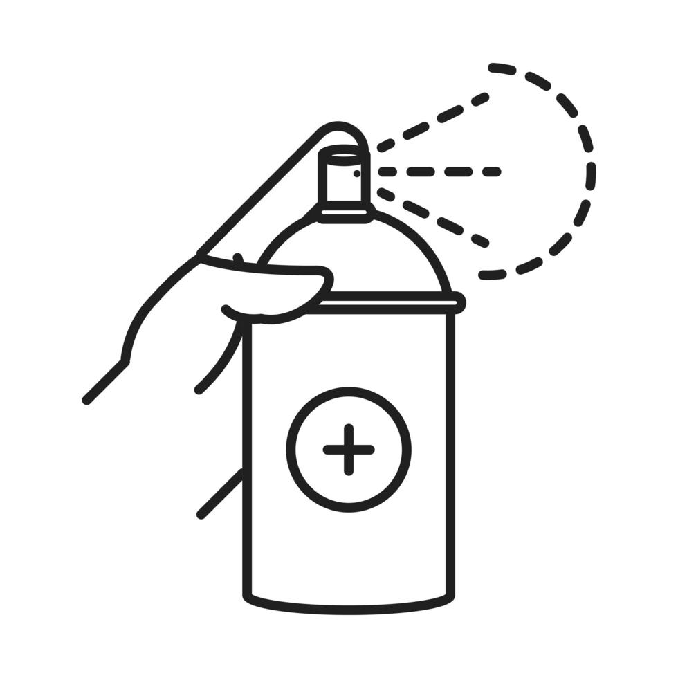 pulizia disinfezione spray alcool in bottiglia prevenzione coronavirus prodotti disinfettanti icona stile linea vettore