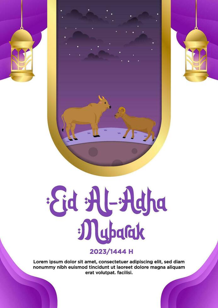 manifesto modello viola semplice elegante tema di contento eid al-Adha con animale illustrazione vettore