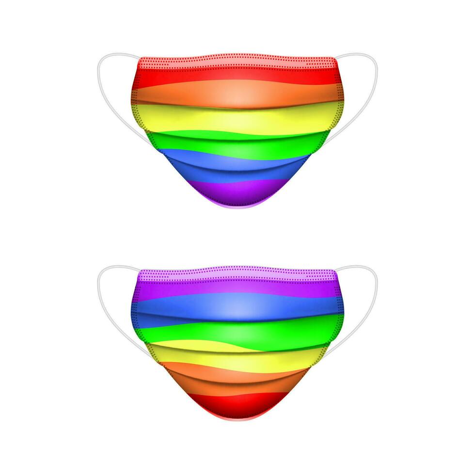 viso maschera arcobaleno colore. realistico medico protezione maschera. lgbt orgoglio colori. vettore illustrazione isolato su bianca sfondo