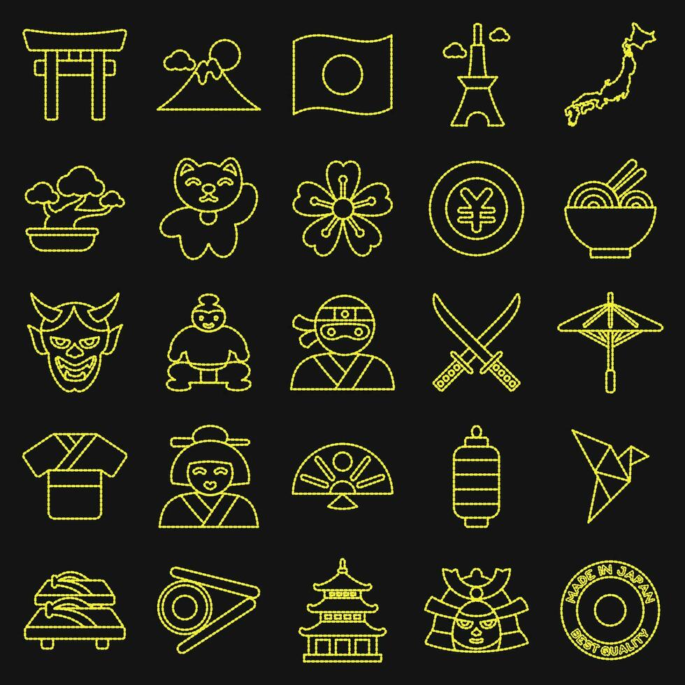 icona impostato di Giappone. Giappone elementi. icone nel tratteggiata stile. bene per stampe, manifesti, logo, annuncio, infografica, eccetera. vettore