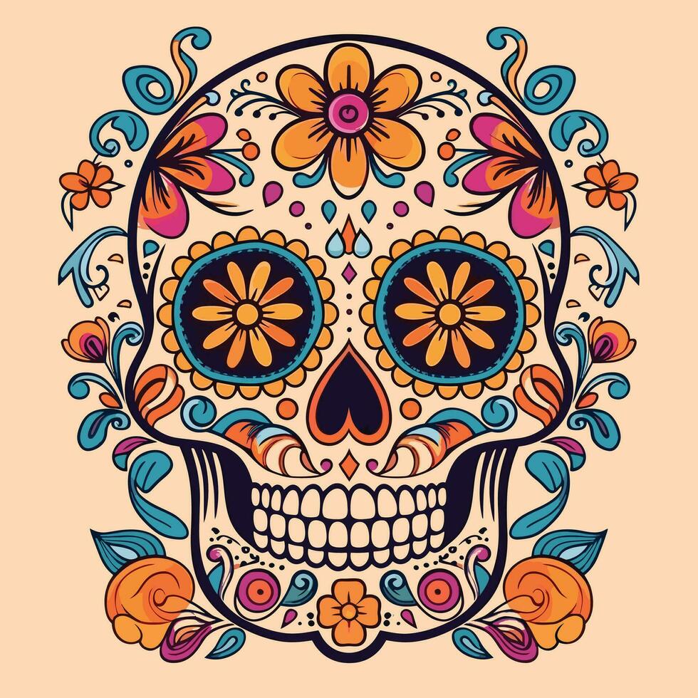 mano disegnato piatto dia de muertos cranio vettore