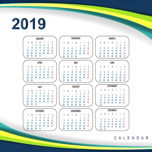 Disegno dell'onda del modello variopinto 2019 del calendario astratto vettore