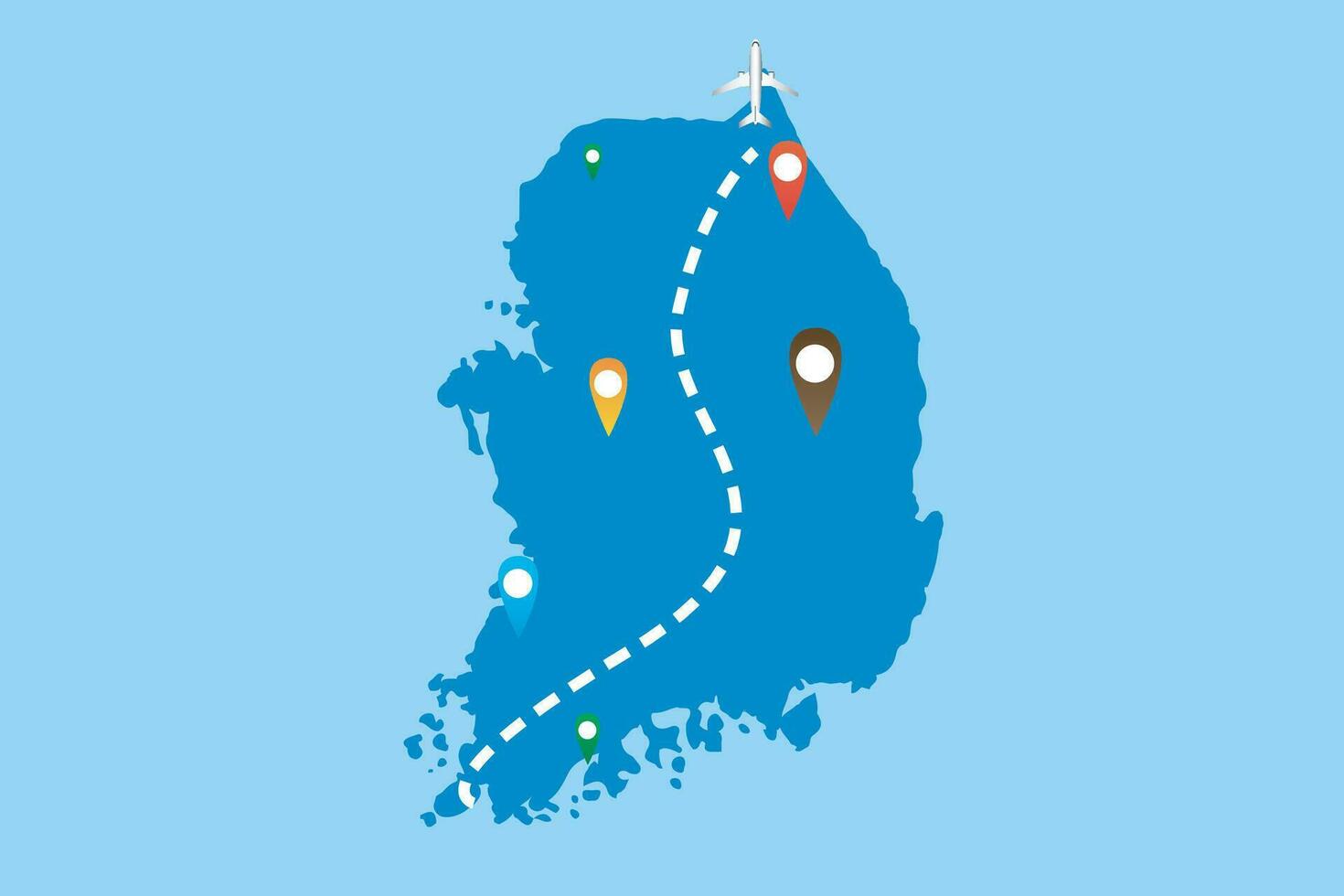 carta geografica di Posizione di nord Corea con aerei volante al di sopra di suo territorio in direzione il destinazione vettore illustrazione